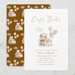 Invitación Café Bébé Mamá Oveja Globo Café Fiesta de bebé