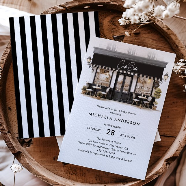 Invitación Café Bébé Negro y Blanco París Baby Shower (Subido por el creador)