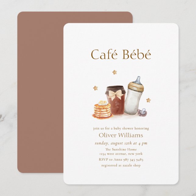Invitación Café Bébé Panqueque de café Chupete Fiesta de bebé (Anverso / Reverso)