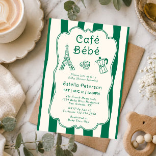 Invitación Café Bebe París Cafetería Bebé Verde Mono Brunch
