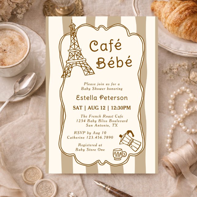Invitación Cafe Bebe Parisian Coffee Shop Themed Baby Shower (Subido por el creador)