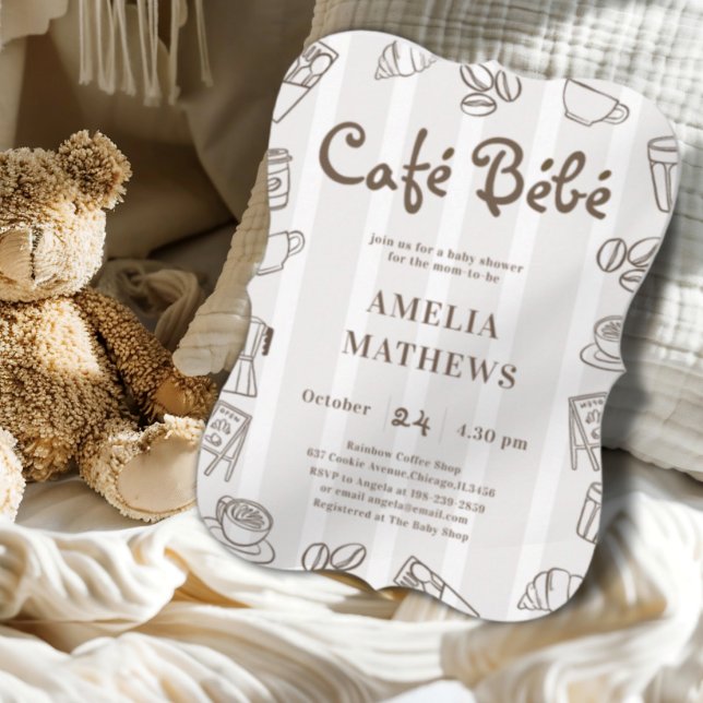 Invitación Café Bebe Raya Marrón Fiesta de Revelación de Bebé (Subido por el creador)