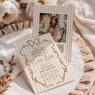 Invitación Café Bebe Rayas Marrones Baby Shower Neutral para 