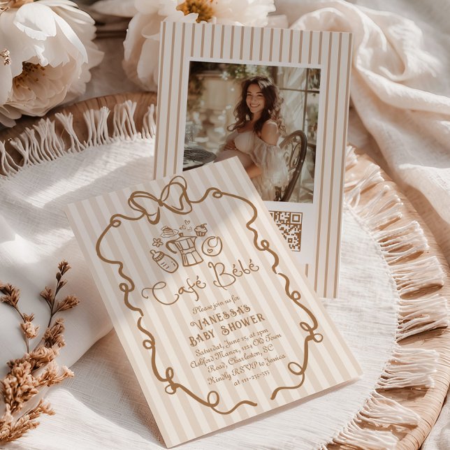 Invitación Café Bebe Rayas Marrones Baby Shower Neutral para  (Subido por el creador)