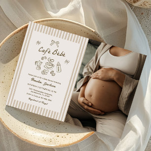 Invitación Cafe Bebe Rayas Vintage Café Foto de Baby Shower