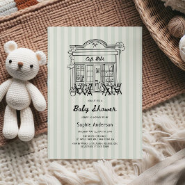 Invitación Cafe Bebe Sage Stripes Baby Shower