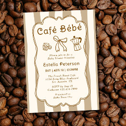 Invitación Café Bebe Tienda de Café Francés Cute Bow Baby Sho