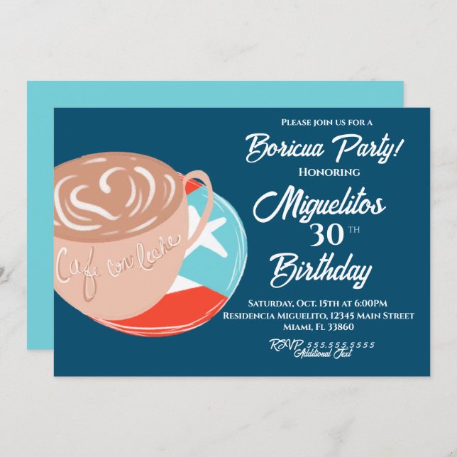 Invitación Café boricua latino hispano de Fiesta puertorrique (Anverso / Reverso)