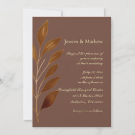 Invitación Café Brown y hoja de oro | Boda moderno