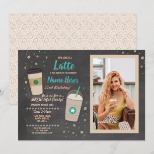 Invitación Café Cumpleaños Latte Cafe Shop Chalk Photo Chalk