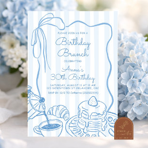 Invitación Café de Brunch de Cumpleaños Azul Caprichoso