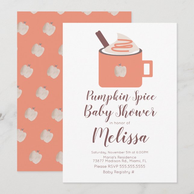 Invitación Café de calabaza Campfire Mug Cae Baby Shower (Anverso / Reverso)