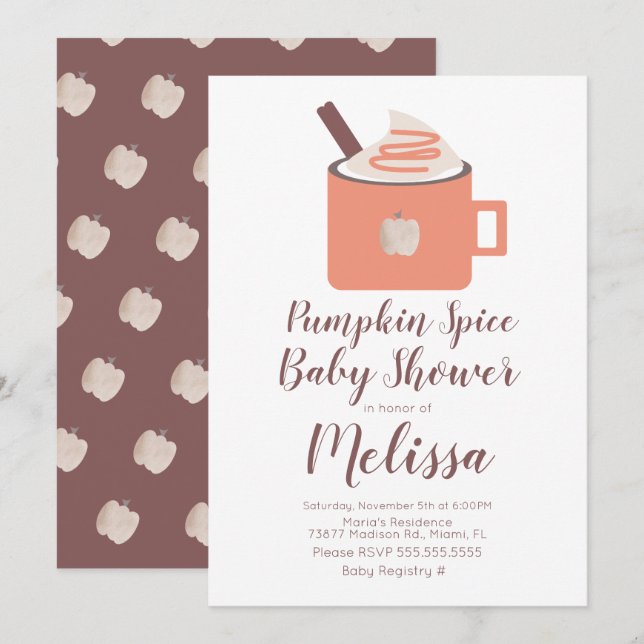 Invitación Café de calabaza Campfire Mug Cae Baby Shower (Anverso / Reverso)