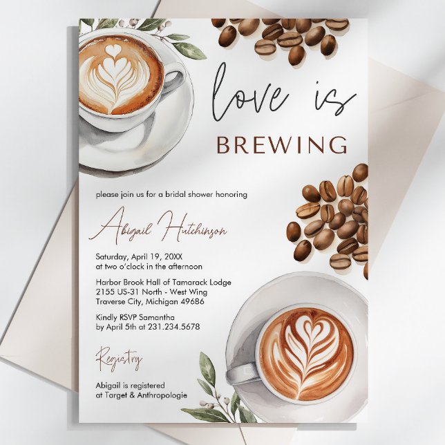 Invitación Café Ducha de novias - El amor se está gestando (Coffee Bridal Shower - Love is Brewing Bridal Shower Invitation)