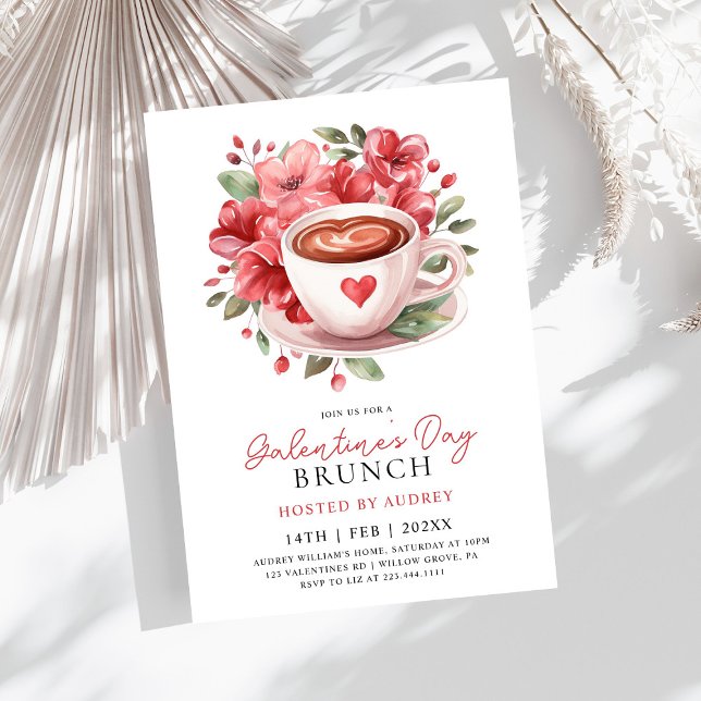 Invitación Café floral moderno Valentines Galentines Brunch (Subido por el creador)