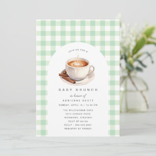Invitación Café Green Gingham   Neutral Baby Shower Brunch