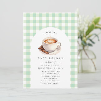 Invitación Café Green Gingham | Neutral Baby Shower Brunch
