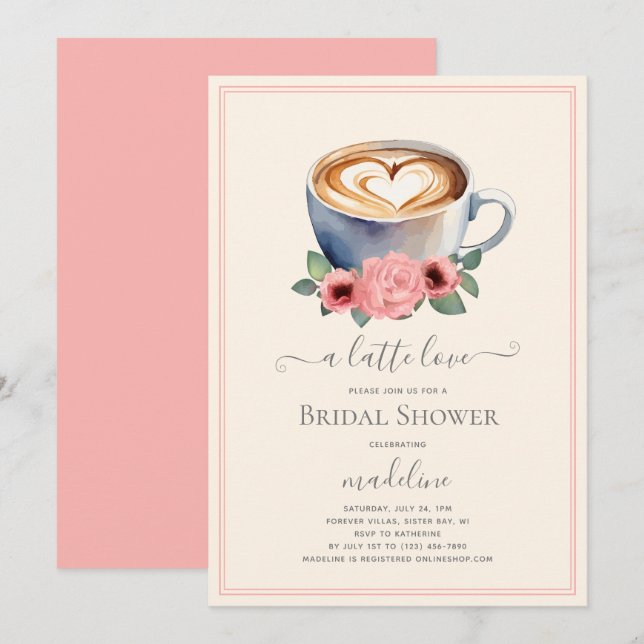 Invitación Café Latte Art Bridal Shower (Anverso / Reverso)