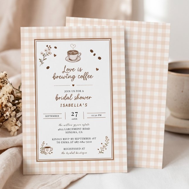 Invitación Café Love Is Brewing Boho Beige Personalizado (Love Is Brewing Coffee Boho Beige Custom Invitation)