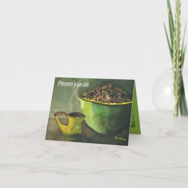 Invitación Café matutino con tazón de judías (acuarela) (Anverso)