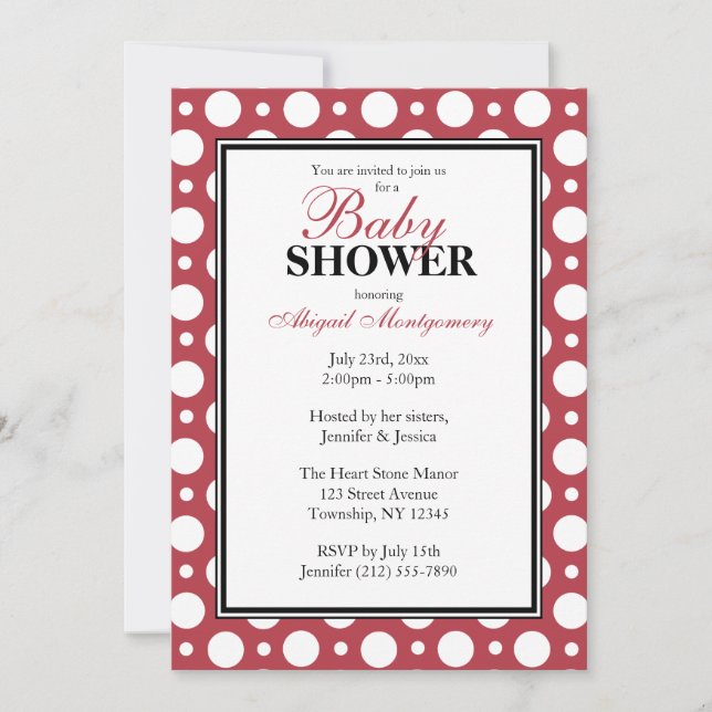 Invitación Cafe Merlot Red Assored Polka Dots Baby Shower (Anverso)