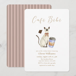Invitación Café Neutral Bébé Gato Café  Ducha de bebé