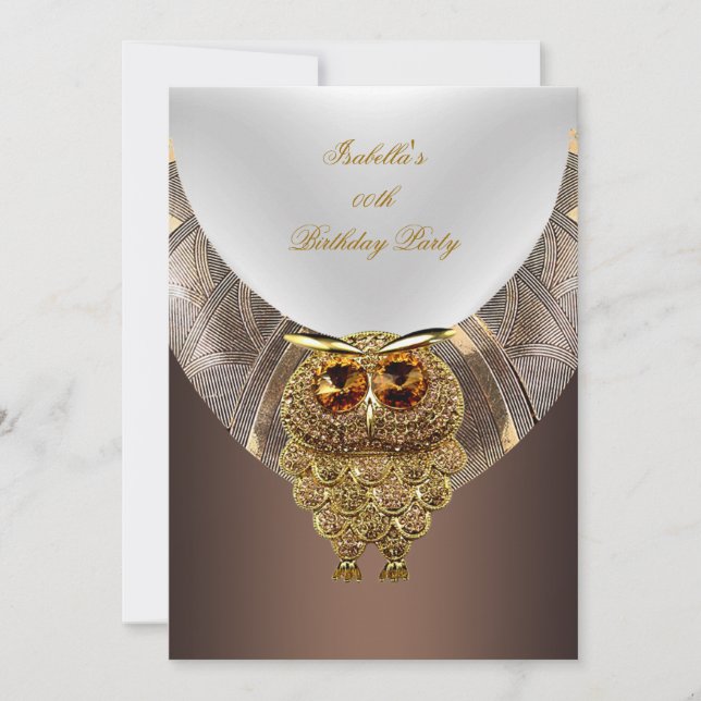 Invitación Café Owl Gold Fiesta de Cumpleaños Elegante (Anverso)