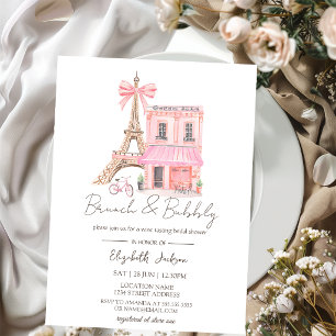 Invitación Café París Acuarela Rosa Brunch y Burbujeante