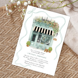 Invitación Café parisino Bonjour Bebe tema azul Baby Shower 