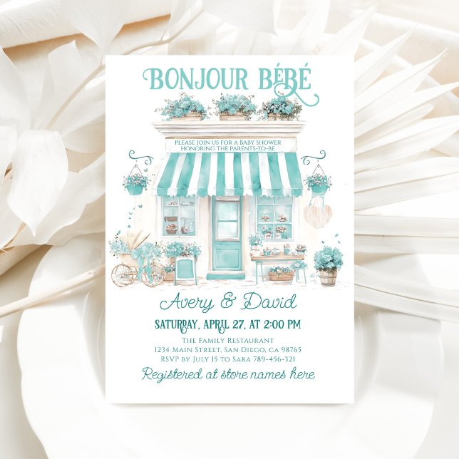 Invitación Café parisino Bonjour Bebe tema Baby Shower (Subido por el creador)