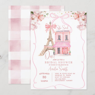 Invitación Café Rosa Paris Bow Eiffel Tower Ducha de novias