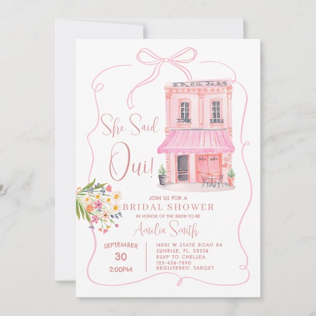Invitación Café Rosa París Torre Eiffel Ducha Bridal (Anverso)
