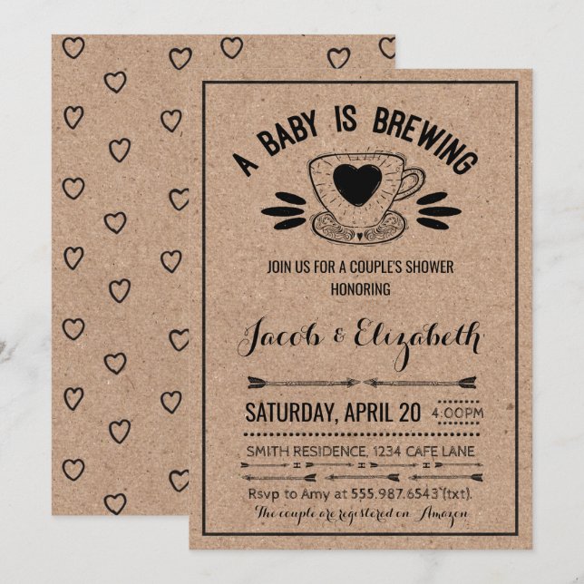 Invitación Café Rústico Parejas Baby Shower Cría Bebé (Anverso / Reverso)