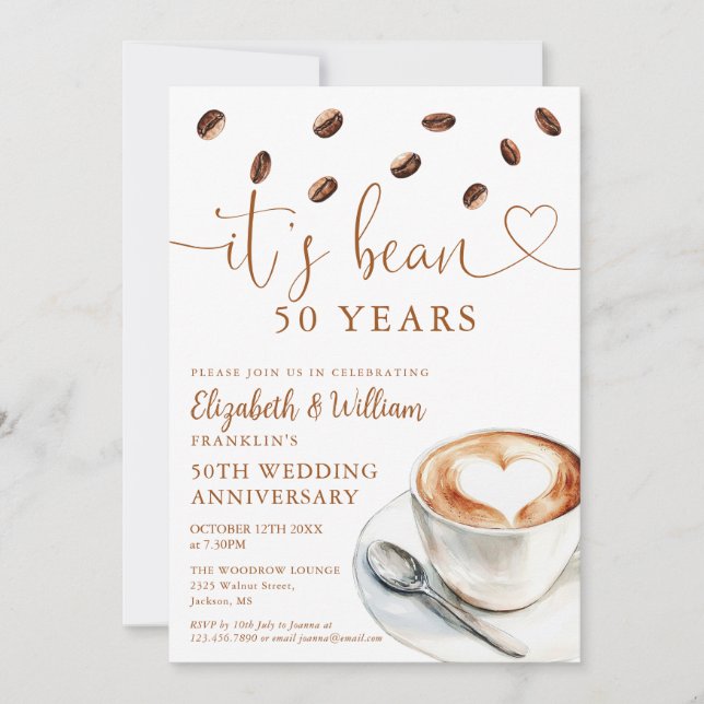 Invitación Café Temático para Cualquier Aniversario de Boda (Anverso)