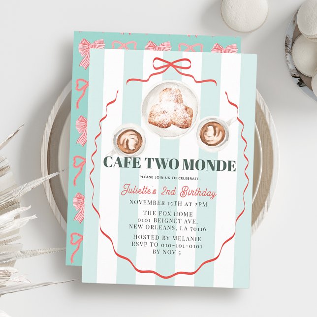 Invitación Cafe Two Monde Lazo Rosa Cumpleaños 2 de la Chica  (Subido por el creador)