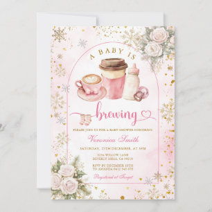 Invitación Café Un Bebé Está Preparando Arco Rosa Baby Shower