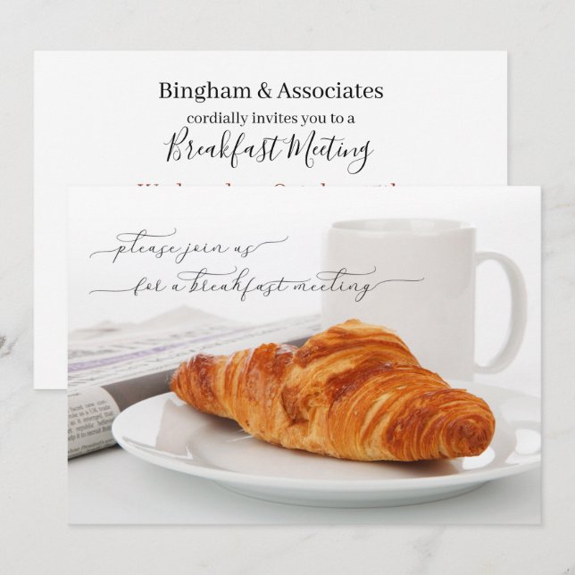 Invitación Café y croissant en la reunión de desayuno de nego (Anverso / Reverso)