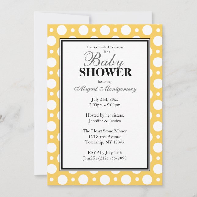 Invitación Cafe Yellow Assored Polka Dots Baby Shower (Anverso)