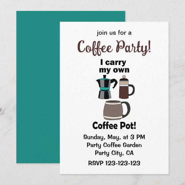 Invitación Cafetera Llevo Mi Propia Cafetera Fiesta del Café (Anverso / Reverso)