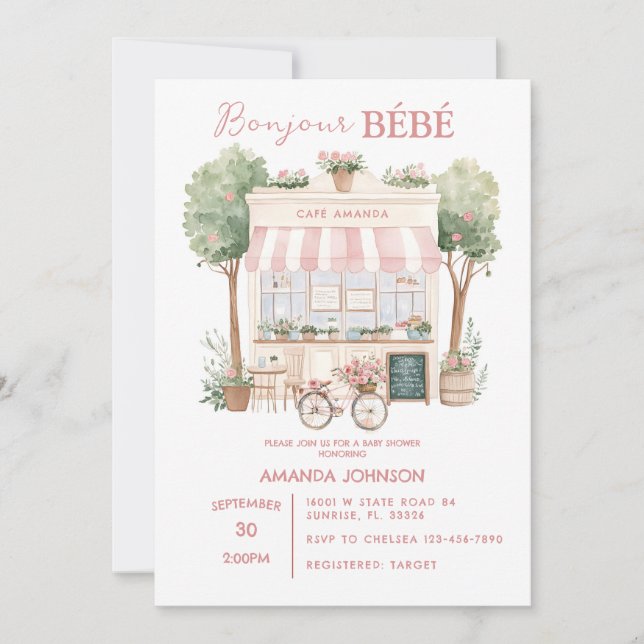 Invitación Cafetería parisina tarde Baby Shower (Anverso)