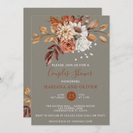 Invitación Caída Acuarela Flora Gris Pareja Ducha