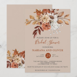 Invitación Caída Acuarela Floral Taupe Brillante Ducha