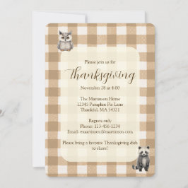 Invitación Caída Animales de Woodland Brown Gingham Acción de
