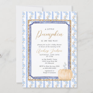 Invitación Caída Azul Chinoiserie Azul Calabaza Baby Shower I