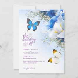 Invitación Caída Azul Naturaleza Mariposa Hidrangea Boda