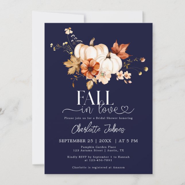 Invitación Caída Azul Naval Enamorada Ducha De Novias De Cala (Anverso)