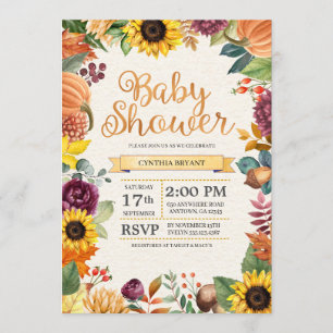 Invitación Caída Baby Shower del girasol de las hojas de