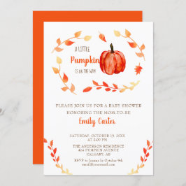 Invitación Caída Baby Shower Pequeña Calabaza Otoño Foliage