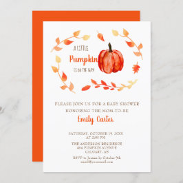 Invitación Caída Baby Shower Pequeña Calabaza Otoño Foliage