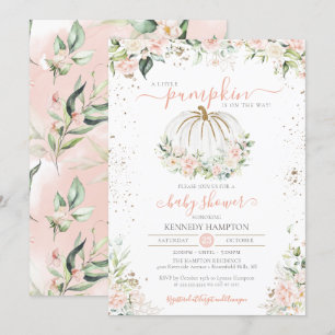 Invitación Caída Baby Shower Rubor Calabaza rosa y blanca